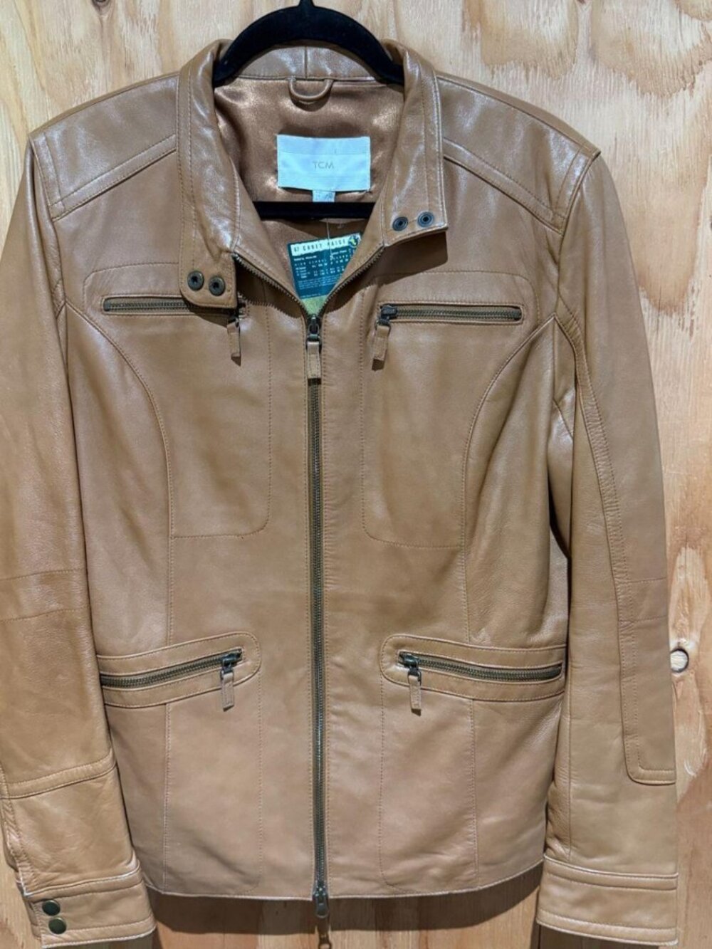 TCM Tan Leather Moto Jacket Womens Lamb Nappa Size L